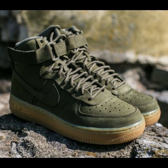 Nike Other - Nike Air Force High Top Suede green gum bottoms